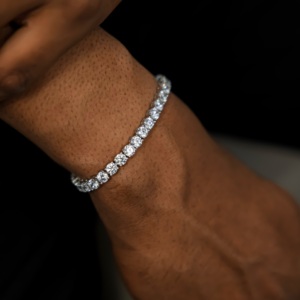 Bracelet tennis en argent sterling 925 avec moissanite VVS, coupe ronde, aspect diamant, bracelet de luxe pour homme et femme - Product Image 3