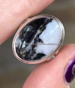 คุณภาพที่ดีที่สุดเครื่องประดับรูปไข่ ZEBRA Jasper แหวนกว้างเงินสเตอร์ลิงสีดำสีขาวสำหรับโอกาสพิเศษสำหรับงานแต่งงาน - Product Image 6