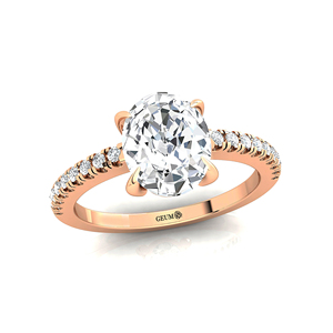 Anillo de Compromiso y Boda de Oro Sólido de 14k/18k con Diamante Cultivado en Laboratorio de Corte Ovalado de 2 Quilates (9*7MM) y 18 Diamantes Decorativos Amarillos de Lujo - Product Image 3