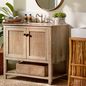 Phuoc Hung Hardwood Vintage 36" Dark Brown Single Vanity Premium Bathroom <b>Cabinet</b> Coastal Design Solid Wood <b>Wall</b>-<b>Mounted</b> Mirror - Product Image 2