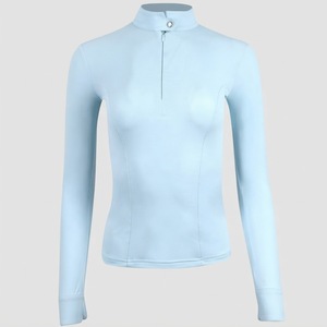 ODM Women Quarter Zip <b>Long</b> <b>Sleeve</b> <b>Top</b> <b>Black</b> Color Solid Knitted Eco-Friendly Quick Dry Breathable Equestrian Base Layer Shirt - Product Image 4