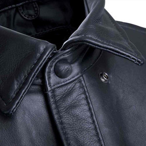 Men's Black <b>Leather</b> Casual <b>Shirt</b> Long Sleeve Button Front Turn-Down Collar Solid Color Workwear Style Autumn Wear - Product Image 2