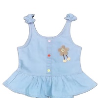 Ensemble 2 pièces en jean lavé 100 % coton respirant pour bébé fille : Haut patchwork sans manches et salopette à bretelles épaules dénudées à pois