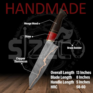 Premium Copper Damascus Steel Chef <b>Knife</b> Handmade <b>Kitchen</b> <b>Knife</b> with Turquoise Handle Leather Sheath Ideal Gift OEM - Product Image 2