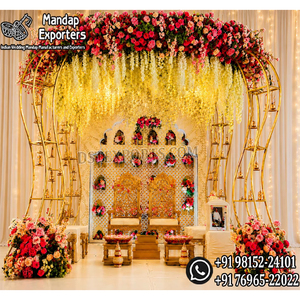 Mandaps métalliques uniques et tendance pour les mariages à destination, décoration de mandap pour célébrations de mariage modernes, magnifique mandap doré - Product Image 1