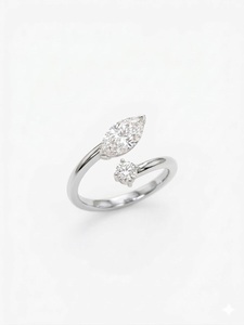 แหวนเพชรแล็บโกรว์ทรงมาร์คีส์และทรงกลม น้ำหนัก 1.25 กะรัต สี EF ความสะอาด VVS2 ดีไซน์ Toi et Moi แหวนหมั้นแบบวงแหวนเปิดประดับเพชรในตัว ทำจากทองคำขาว 18K - Product Image 4