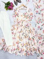 Robe Anarkali à imprimé floral TENNECY pour femmes, tenue de mariage Diwali, ensemble Duptta réversible, extensible, infroissable, séchage rapide