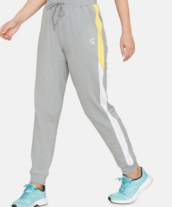 Pantalon de survêtement pour femme avec bande latérale jaune et blanche, taille élastique avec cordon de serrage, joggers décontractés en tissu tricoté respirant, collection Printemps - Product Image 2