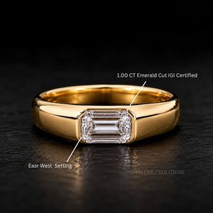 Bague pour homme en or massif plaqué rhodium, sertie de diamant de laboratoire taille émeraude de 1 carat certifié IGI, clarté DEF-VVS, monture clos East West - Product Image 1