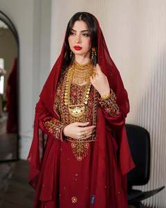 Ramadan Muslim Women's Plus Size Lightweight Floor Length <b>Sequined</b> Beaded Georgette Handmade High Neck Long Sleeve Wedding - Product Image 1