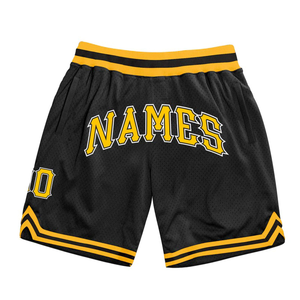 Shorts de basketball pour hommes noir et jaune, en mesh, avec cordon de serrage à la taille, coupe régulière, respirant, antibactérien, séchage rapide, imprimé par sublimation - Product Image 1