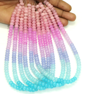 Hermosas cuentas de cuarzo lisas en forma de rondel, mezcla de colores rosa, azul y morado, cuentas de piedra preciosa de cuarzo liso de 7-8 mm, cuentas para joyería artesanal. - Product Image 1