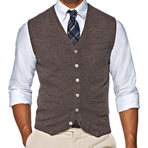 <b>Men's</b> V-Neck Wool Vest <b>Sleeveless</b> Solid Color Button Closure Autumn Standard Thickness Knit Sweater - Product Image 2