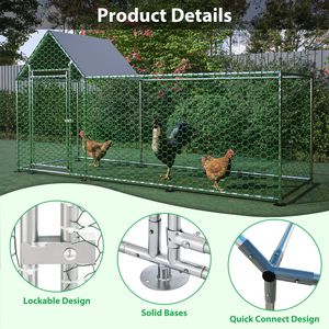 Recinto per Polli in Metallo 10x3FT, Pollaio da Giardino, Gabbia per Pollame con Copertura, Recinti per Animali - Product Image 3
