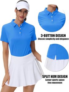 Polo pour femme, bleu uni, à séchage rapide, manches courtes, tricoté, décontracté, sport - Product Image 3