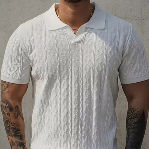 เสื้อเชิ้ตแขนสั้นผู้ชาย ผ้าถักลายแจ็คการ์ด คอเสื้อตัดกัน ผ้าเนื้อนุ่ม ระบายอากาศได้ดี เป็นมิตรกับสิ่งแวดล้อม ผลิตจากโพลีเอสเตอร์/คอตตอน ลายเรขาคณิต - Product Image 1