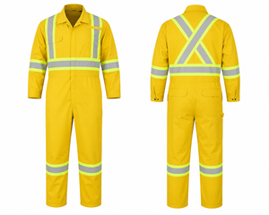 Combinaison de travail haute visibilité jaune avec bandes réfléchissantes, uniforme de protection industriel, combinaison de travail une pièce - Product Image 1