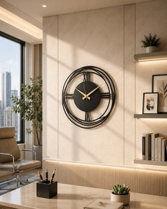 Reloj de Pared Circular Minimalista de Metal, Diseño Geométrico, Movimiento Mecánico, Visualización de Agujas, Sonido de Campana por Hora, Color Negro, Moderno - Product Image 5