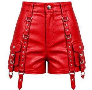 Different Color High Waist Printed Leather Shorts Women's Fashion Moto Style <b>Fringe</b> Quick Dry Breathable Drawstring Regular - Product Image 5