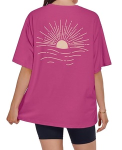 Nouveau design imprimé, t-shirt pour femme 100% coton, manches courtes, col rond, épaules tombantes, t-shirt décontracté surdimensionné en provenance du Bangladesh - Product Image 2