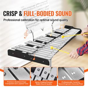 Set Professionale di Strumenti a Percussione per Bambini: Xilofono Glockenspiel a 32 Note da 8 Pollici con Supporto Musicale, Campane e Bacchette - Product Image 2