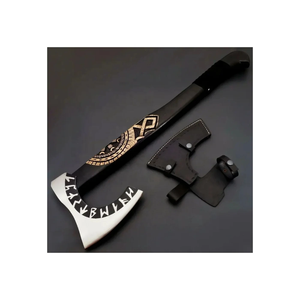 Hojas de Acero al Carbono Personalizadas LEGACY BLADES, Hacha Forjada a Mano con Mango de Madera y Funda de Cuero, Herramienta para Campismo al Aire Libre, Marca Privada - Product Image 1