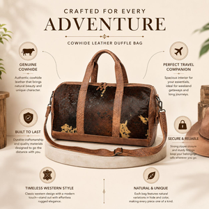 Western Cowhide <b>Leather</b> Duffle <b>Bag</b> | Genuine Hair On Hide Travel Weekender Gym <b>Overnight</b> Carry On Luggage Handmade Unisex <b>Bag</b> - Product Image 4