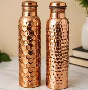 Copper Water Bottle Hammered Antique Finish Portable Travel <b>Drinkware</b> With Lid Minimalist Design - Product Image 6