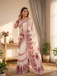 Sari de georgette suave de diseñador, el más vendido, con bordado de lentejuelas y elegante borde tradicional, disponible al mejor precio. - Product Image 3