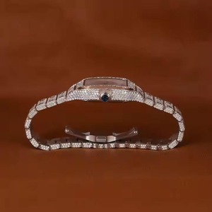 Montre analogique à quartz rectangulaire de luxe incrustée de diamants pour femmes, bracelet en acier inoxydable, cadran à chiffres romains, fermoir - Product Image 3