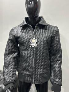 <b>Men</b> Genuine Leather <b>Jacket</b> Real Woven Leather Zip Up Collar <b>Long</b> Sleeve Outerwear for Casual Streetwear For Wholesale - Product Image 1