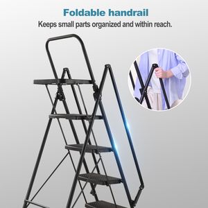 Lightweight Portable Steel Folding <b>Step</b> <b>Stool</b> with Anti-Slip Bandwidth Pedals & Tool Trays for Kitchen Use - Product Image 3