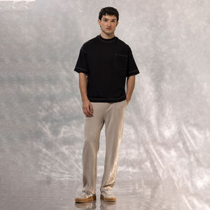 T-shirt d'été décontracté pour homme, coupe ample, 100 % coton, avec surpiqûres contrastées, poche avant intégrale, coupe régulière, respirant, 220g, tendance 2026 - Product Image 3