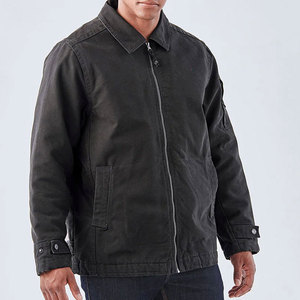 Chaqueta de Trabajo de Lona Negra para Hombre con Cierre de Cremallera, Forro de Sherpa, Cuello Camisero, Corte Regular, para Otoño - Product Image 5