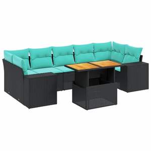 Set di divani da giardino in polyrattan nero da 8 pezzi con cuscini, eleganti mobili da esterno - Product Image 4