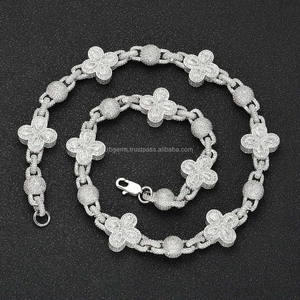 RB Gems Flower Pattern 925 Silver <b>Statement</b> <b>Necklace</b> Rhodium Plated Crystal Rhinestone Link Chain Unisex Luxury Jewelry - Product Image 1