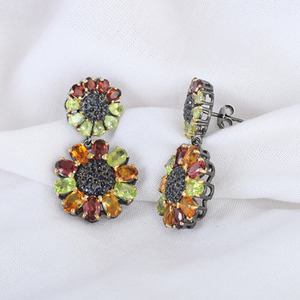 Women's Multi Gemstone Floral Drop <b>Earring</b> <b>Solid</b> 925 Sterling <b>Silver</b> Citrine Garnet Peridot Blue Sapphire Wholesale Fine Jewelry - Product Image 5