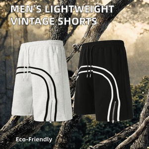Shorts de sport pour homme grande taille en jersey tricoté 100% coton, délavé style vintage, taille mi-haute, avec cordon de serrage, anti-UV, respirant et imprimé floqué - Product Image 5