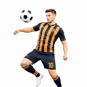 Uniforme de Fútbol Transpirable Naranja con Negro, con Servicios OEM, Uniforme de Fútbol de Venta Caliente, 100% Poliéster con Spandex, Personalizado - Product Image 2