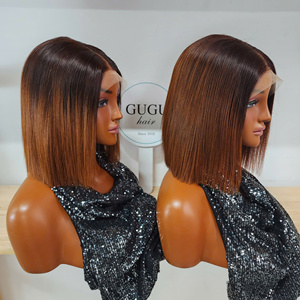 Perruques GUGU Hair en cheveux humains vietnamiens, double densité, fermeture en dentelle 5x5, sans colle, ultra-lisses, 8 pouces, Ombré Chenust - Product Image 2