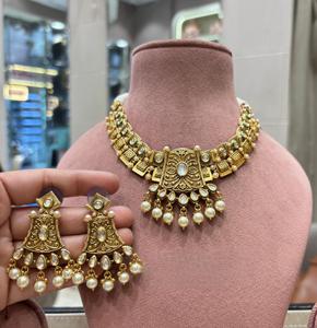 Ensemble collier et boucles d'oreilles plaqué or de qualité supérieure, design élégant, pour mariage et fiançailles, femmes et filles - Product Image 2