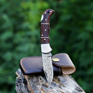 Cuchillo Plegable de Acero de Damasco con Patrón Trenzado, Bloqueo Trasero, Mango de Palisandro, Funda, Cuchillo EDC de Bolsillo para Camping, OEM, Venta Caliente - Product Image 2
