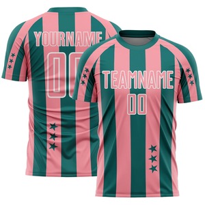 เสื้อฟุตบอลสีชมพูเขียวลายทาง แขนสั้น คอกลม ระบายเหงื่อได้ดี ผลิตจากโพลีเอสเตอร์ 100% สำหรับผู้ใหญ่ชาย พิมพ์ลายแบบซับลิเมชั่น - Product Image 2