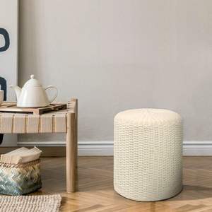Pouf ottoman décoratif en corde de papier beige à double brin pour chambre ou salon, utilisable comme repose-pieds ou tabouret - Product Image 2