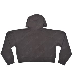 Haut court à capuche oversize pour femme, hiver, épaules tombantes, 100 % coton molletonné, personnalisable, haute qualité, manches courtes, couleur unie - Product Image 3