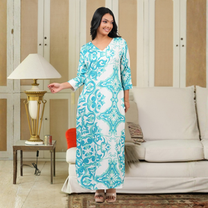 Vestido Maxi Casual de Rayón Satinado para Mujer, Corte en A, con Estampado Geométrico - Product Image 1