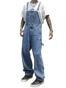 กางเกงขาสั้นเอี๊ยมลำลองสำหรับผู้ชาย ผ้าฝ้ายน้ำหนักเบา ทรงหลวม สไตล์เดนิม มีกระเป๋าแบบวอล์คชอร์ต ล้างสีแบบเอซิดวอช ขอบดิบ - Product Image 4