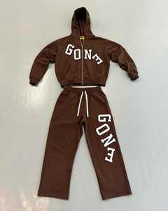 Survêtement deux pièces en chenille brodé avec logo personnalisé pour l'hiver – Pantalon et sweat à capuche effet vieilli pour hommes et femmes - Product Image 2