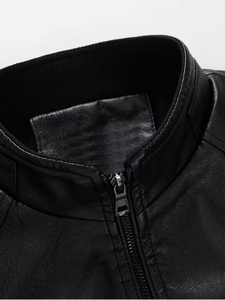<b>Men's</b> Casual Black Cow Skin <b>Leather</b> Bomber <b>Jacket</b> Stand Collar Zipper Closure Slim Fit Regular Sleeve Solid Color Winter Custom - Product Image 2