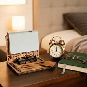 Wooden Bookend <b>Stand</b> With Laser Cut Design Personalized Name <b>Holder</b> For Desk Organization Minimalist Style Rectangle Shape - Product Image 2